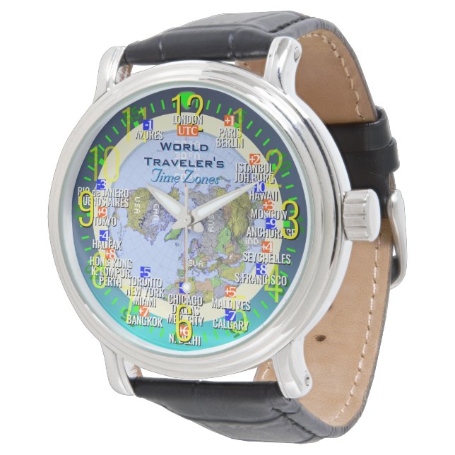 UTC World Travelers Time Zones Armbandsur (Vinklad)