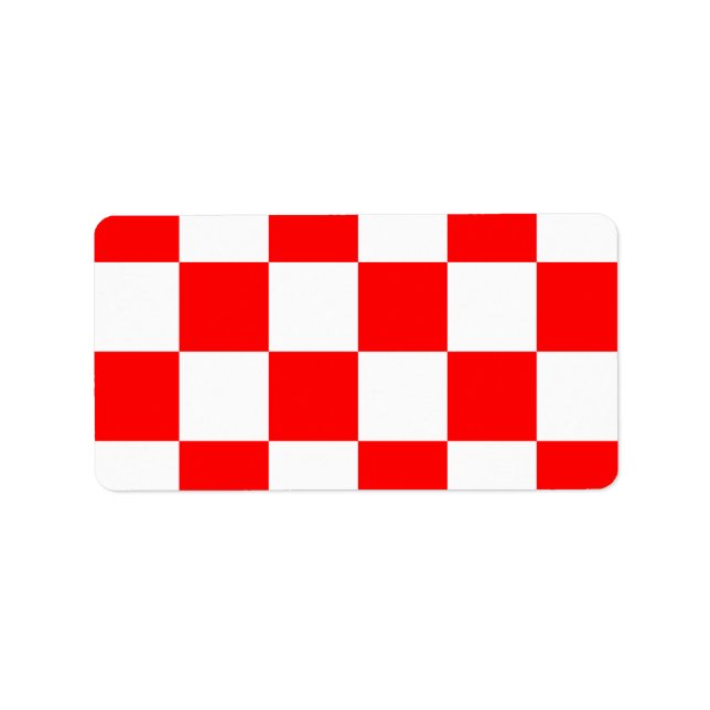 Utcheckad stor - vit och röd adressetikett (Framsidan)