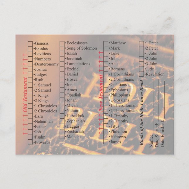 Utcheckningslista för läsbibel vykort (Framsida)