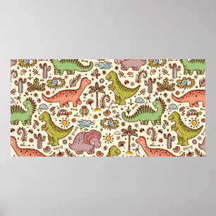 Utdöda djur. Förhistoriska reptiler. Cute Cartoo Poster