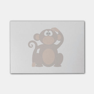 Utdragen brun tecknadapa som skrapar huvudet post-it block