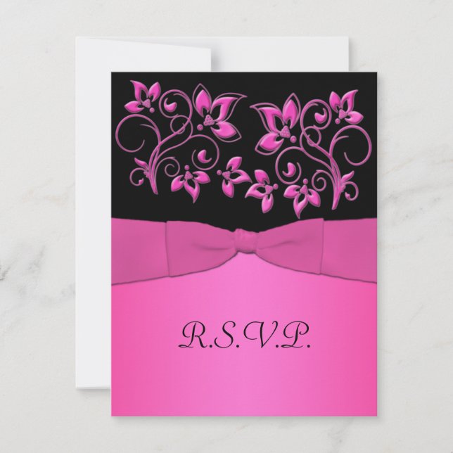 UTDRUCKT BAND Svart, Rosa Blommig RSVP-kort OSA Kort (Framsida)