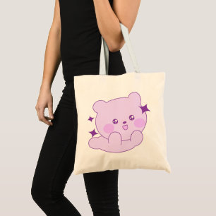 ute Kawaii Pastell Lila Stjärn Björn Canvas Tygkasse