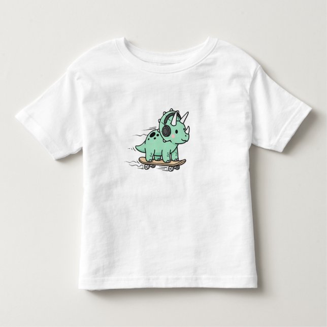 ute Triceratops Roller Skating for Kids T Shirt (Framsida)