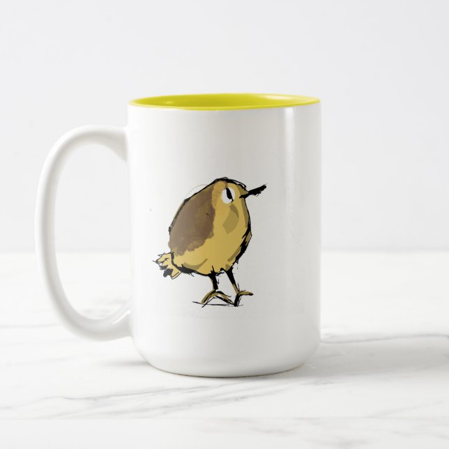 ute Yellow Bird Illustrerad Keramisk Kaffemugg (Vänster)