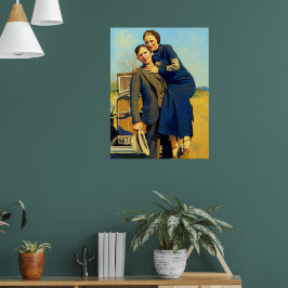 Utegångna Bonnie & Clyde The Barrow Falsk Målning Poster