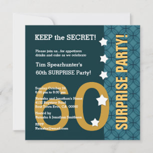 UTEMPLAT 60:e SURPRISE Birthday Stars Funny A04 Inbjudningar