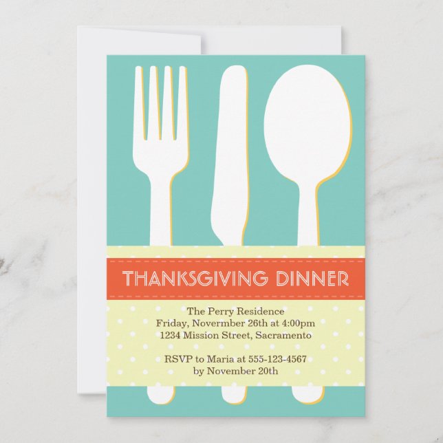 Utensil ställe anger orange blue thanksgiving inbjudningar (Framsida)