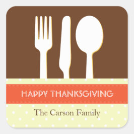 Utensil ställe ställer in orange brun thanksgiving fyrkantigt klistermärke