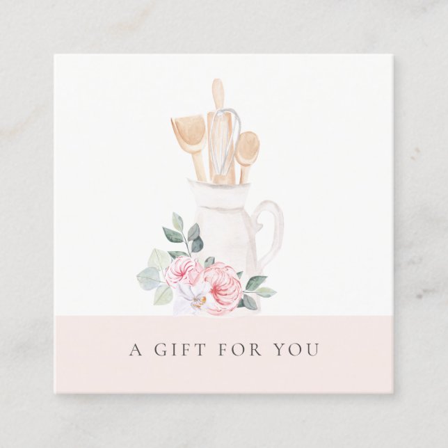  Utensils Catering Blommigt Gift-certifikat Fyrkantigt Visitkort (Framsida)