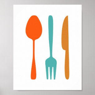Utensils Mid Century Modern Styled Kitchen Poster