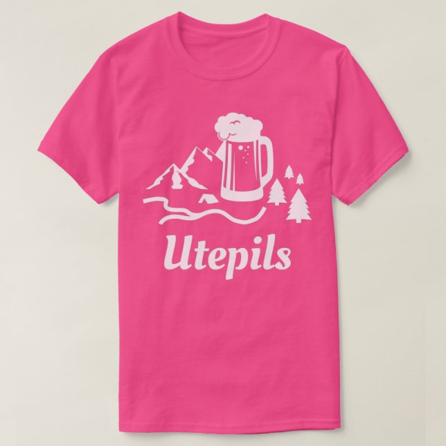 Utepils Drinking Beer i Norge Norska Ord T Shirt (Design framsida)
