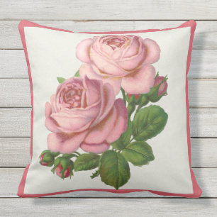 Uteplatsen kudder rosa rosblommigtbukett med rosor kudde