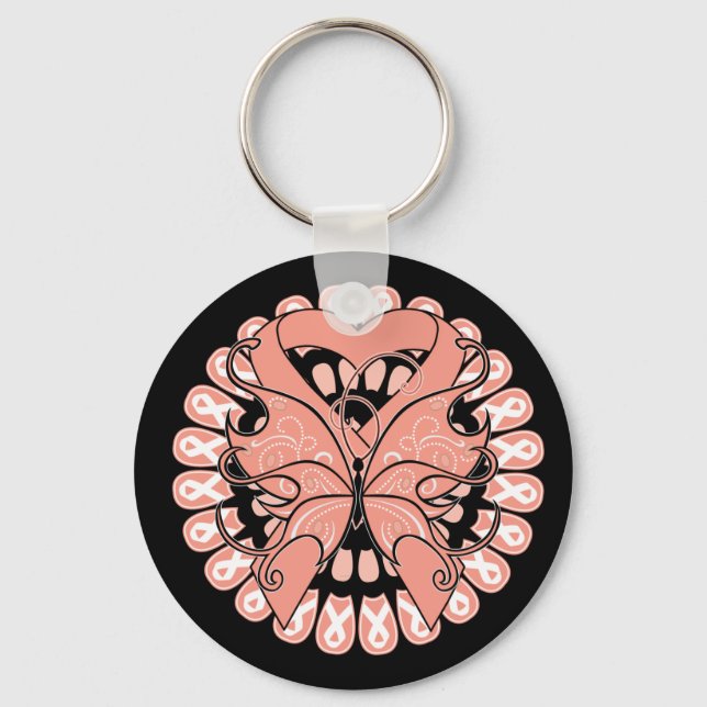 Uterine Cancer Butterfly Circle of Rosett band Nyckelring (Framsida)