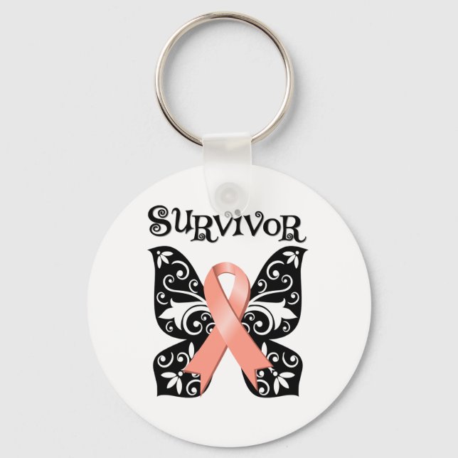 Uterine Cancer Butterfly Survivor Nyckelring (Framsida)
