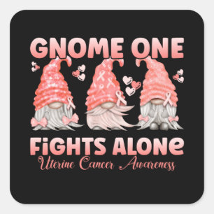 Uterine Cancer Peach Ribbon Gnome Fyrkantigt Klistermärke
