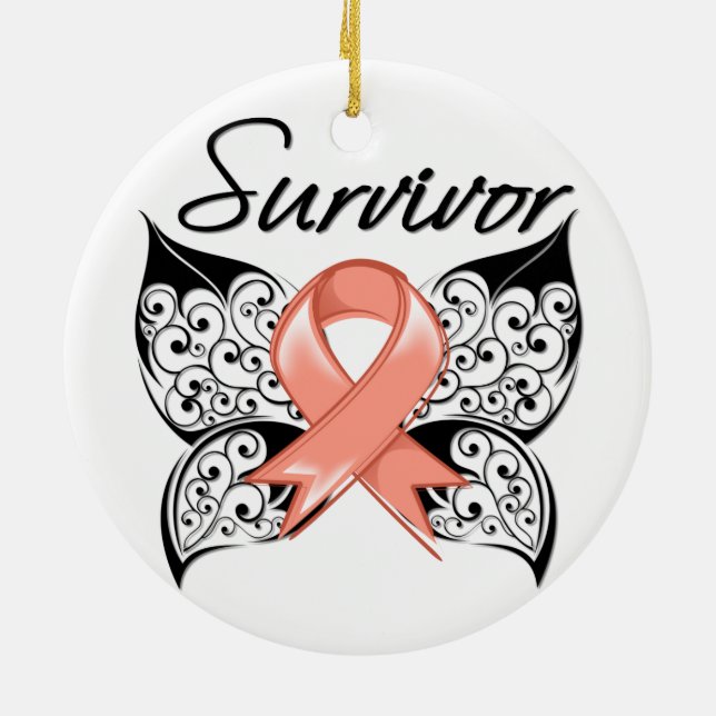 Uterine Cancer Survivor Butterfly Julgransprydnad Keramik (Baksidan)