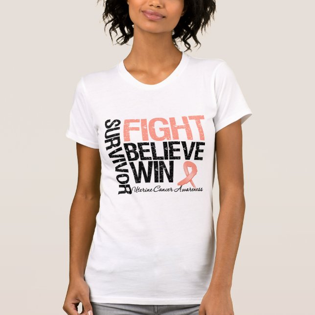 Uterine Cancer Survivor Fight Tro Win Motto Tee Shirt (Framsida)