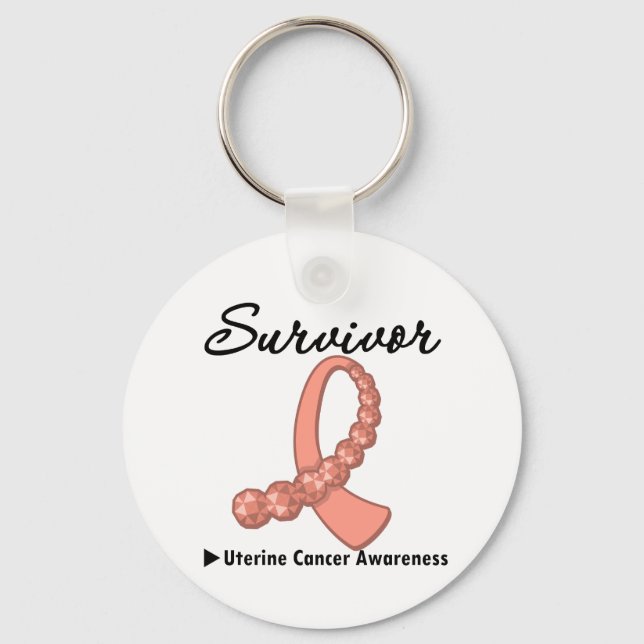 Uterine Cancer Survivor Gemstone Ribbon Nyckelring (Framsida)