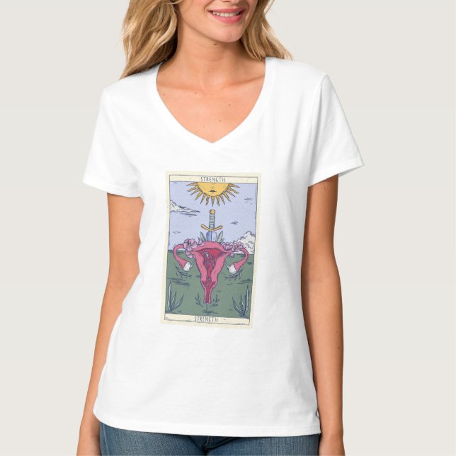 Uterus Styrka Tarotkort Design  T Shirt (Framsida)