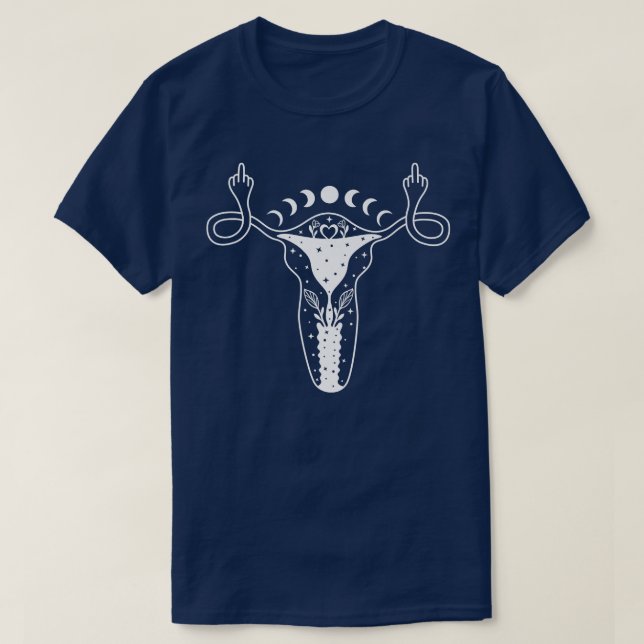 Uterus visar Mitten Finger Feminist Pro Choice Wom T Shirt (Design framsida)