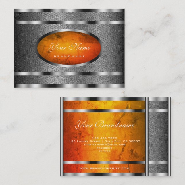 Utestående orm Mönster och Orange Marble Silver Visitkort (Fram/baksida)