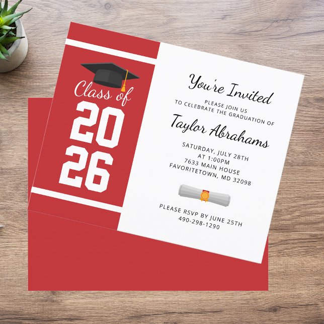 Utexamensfest Röda Vita Utexamensfest 2026 Inbjuda (Graduation Red White Bold 2025 Party Invitation)