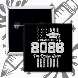 Utexamensklass 2026 Distressed Flagga Design Knapp