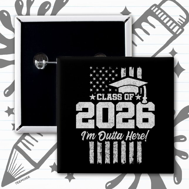 Utexamensklass 2026 Distressed Flagga Design Knapp (Skapare uppladdad)