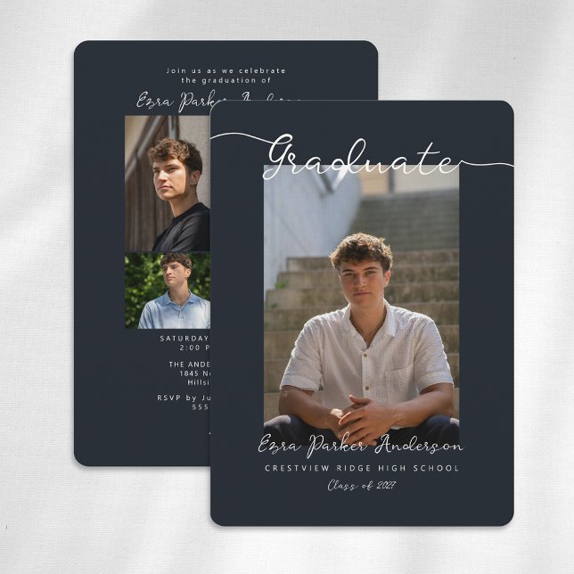 Utexamensmeddelande och inbjudan med foton (Graduation announcement and invitation with photo collage)