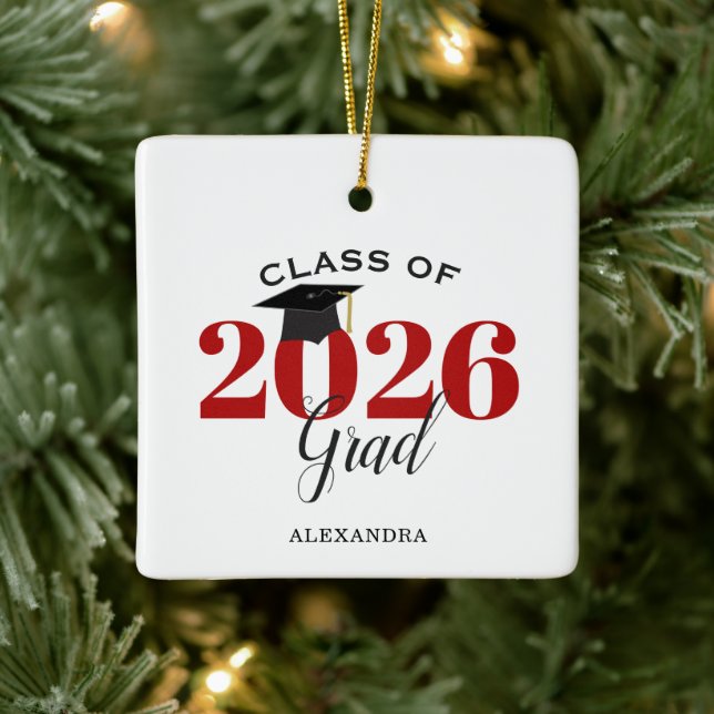 Utexaminerad 2026 examen Modern röd och svart Julgransprydnad Keramik (Träd)