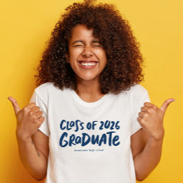 Utexaminerad 2026 modern marinblå examen t shirt