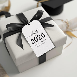 Utexaminerad 2026 Modern Vit Svart Examen Presentetikett