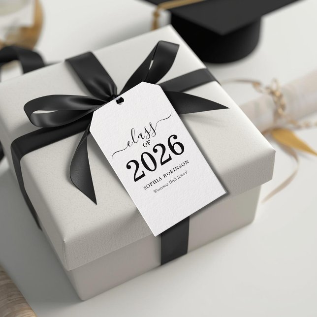 Utexaminerad 2026 Modern Vit Svart Examen  Presentetikett (Skapare uppladdad)