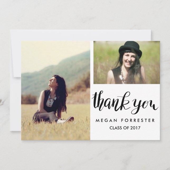 Utexaminerad Handskriven Tack Två Foto Inbjudningar (Framsida)
