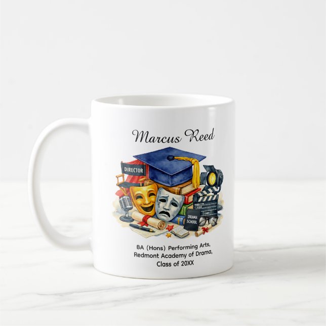 🎓Utexaminerad inom scenkonst med eget namn & exam Kaffemugg (Vänster)