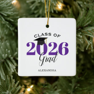 Utexaminerad klass 2026 Modern lila Julgransprydnad Keramik