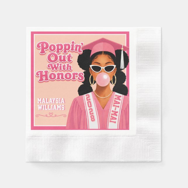 Utexaminerad med heder Rosa Bubblegummi-utexamen Pappersservett (Framsidan)