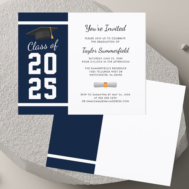 Utexamineringsfirande 2023 Marinblå Enkel Utexamin (Graduation 2025 Navy Blue Grad Party Invitation)