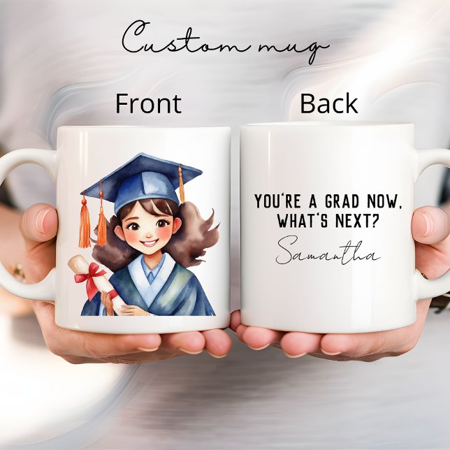 Utexamineringsflicka mugg, Utexamineringspresent,  Mugg (graduation mug, grad gift, personalized mug, custom name mug, graduate mug, watercolor mug, student)