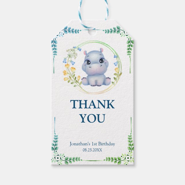 Utfall Hippopotamus Flower Utandningsdagen Tack Presentetikett (Framsidan)