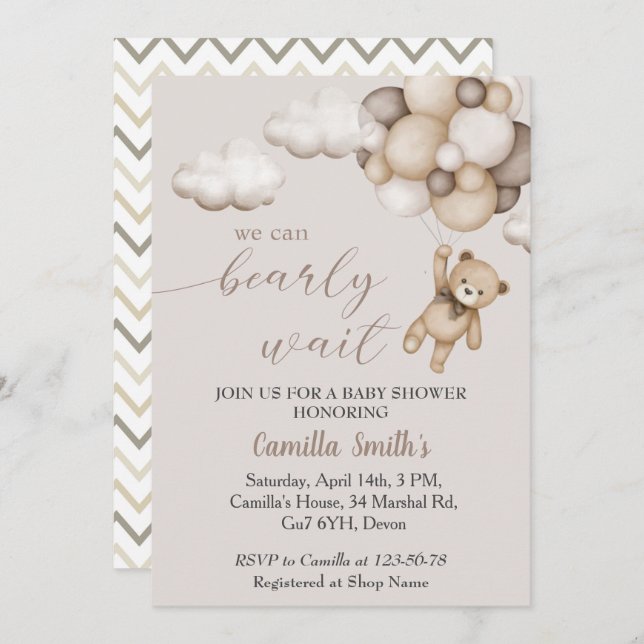 Utfall med ballonger, babyutsändning inbjudningar (Fram/baksida)