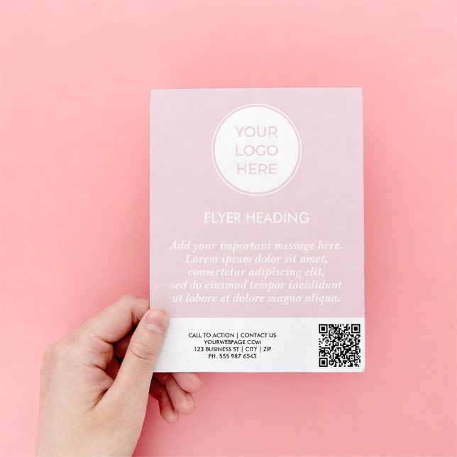 Utfällare för QR-kodmall för Business Rosa Logotyp Flygblad (Flyer shown in 4.5 x 5.6 inches.)