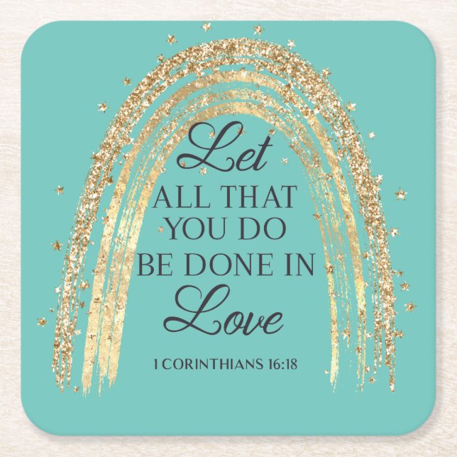 Utfärdat i Kärlek Guld Rainbow Underlägg Papper Kvadrat (Framsidan)