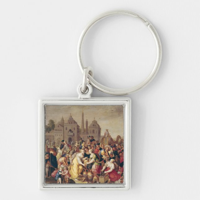 Utflyttningen eller vaserna av egyptierna fyrkantig silverfärgad nyckelring (Framsidan)