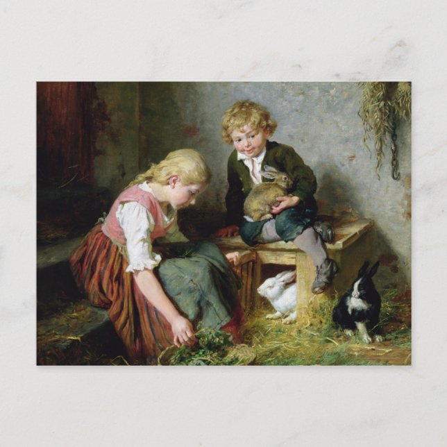 Utfodring av kaniner vykort (Framsida)