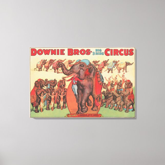 Utföra elefanter med kvinnor och tränare. canvastryck (Framsida)