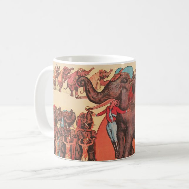 Utföra elefanter med kvinnor och tränare. kaffemugg (Framsida vänster)
