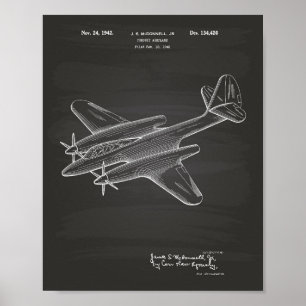 Utföra flygplanet 1942 Patent Art Chalkboard Poster