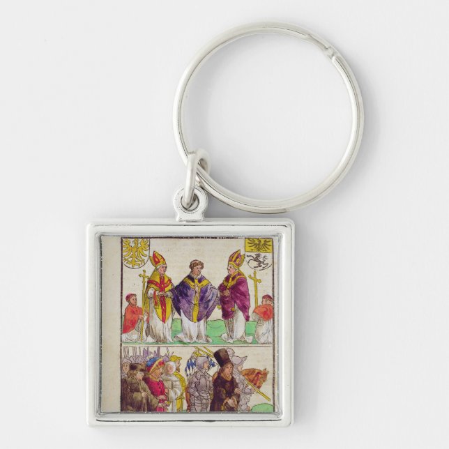 Utförandet av Jan Hus Fyrkantig Silverfärgad Nyckelring (Framsidan)